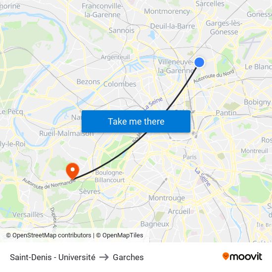 Saint-Denis - Université to Garches map