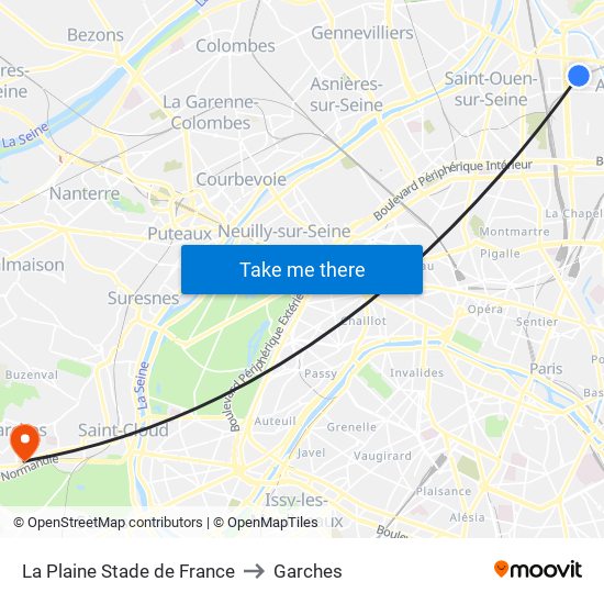 La Plaine Stade de France to Garches map