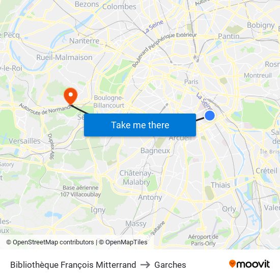 Bibliothèque François Mitterrand to Garches map