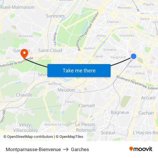 Montparnasse-Bienvenue to Garches map