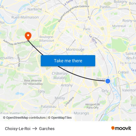 Choisy-Le-Roi to Garches map