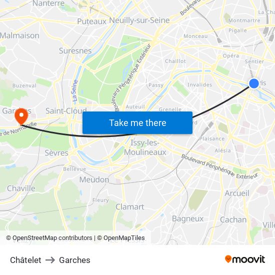 Châtelet to Garches map