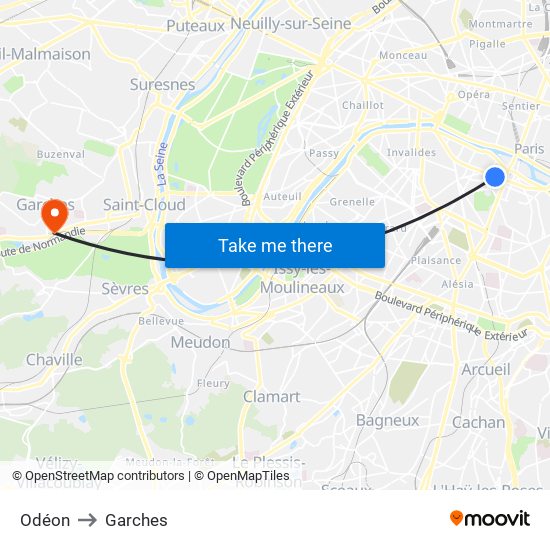 Odéon to Garches map
