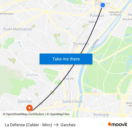 La Défense (Calder - Miro) to Garches map