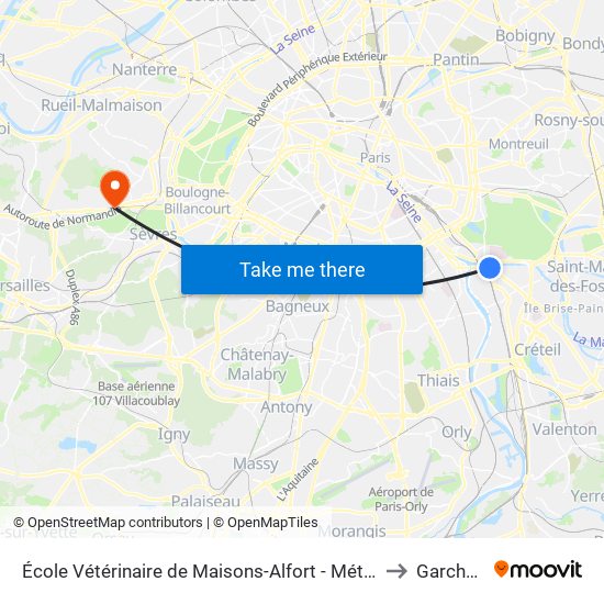 École Vétérinaire de Maisons-Alfort - Métro to Garches map