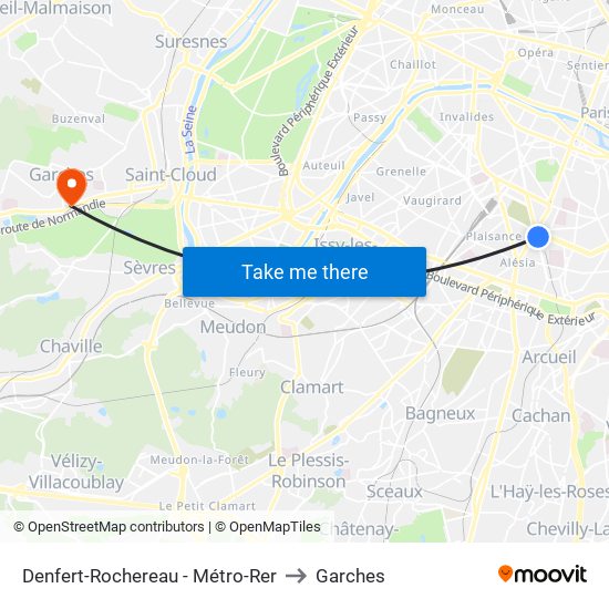 Denfert-Rochereau - Métro-Rer to Garches map