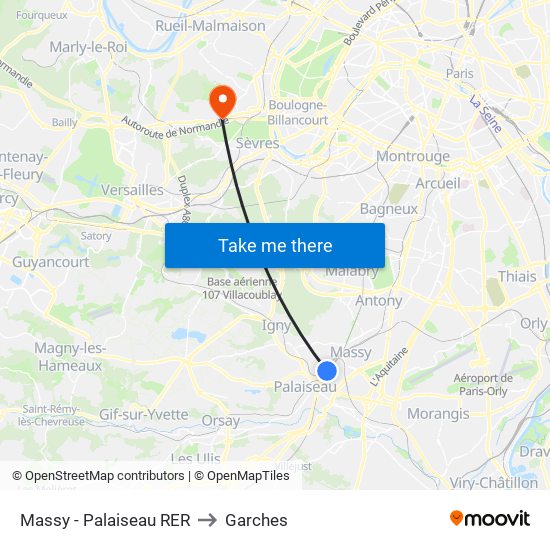 Massy - Palaiseau RER to Garches map