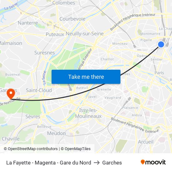 La Fayette - Magenta - Gare du Nord to Garches map