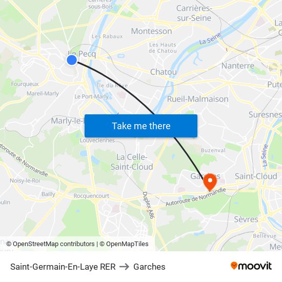 Saint-Germain-En-Laye RER to Garches map