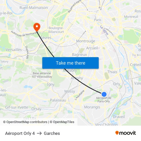 Aéroport Orly 4 to Garches map