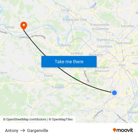 Antony to Gargenville map
