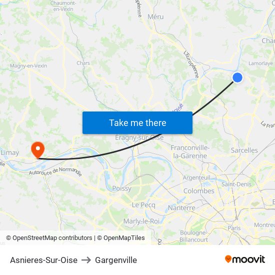 Asnieres-Sur-Oise to Gargenville map