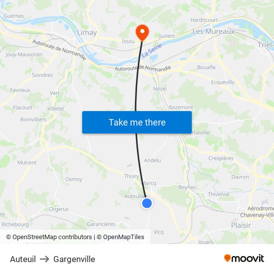 Auteuil to Gargenville map