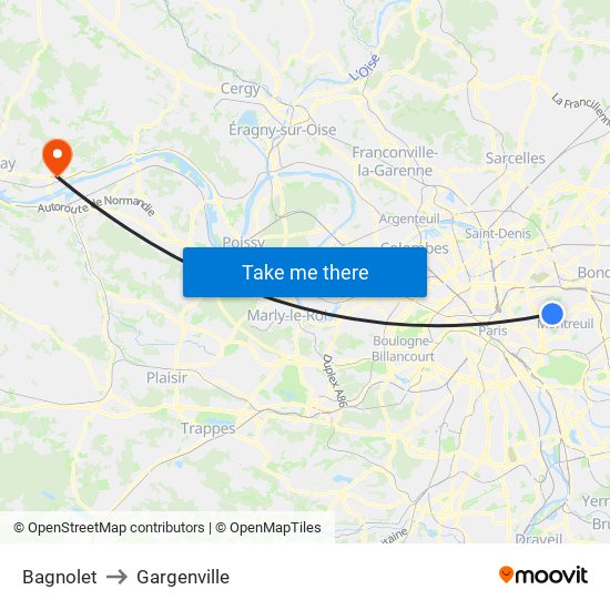 Bagnolet to Gargenville map