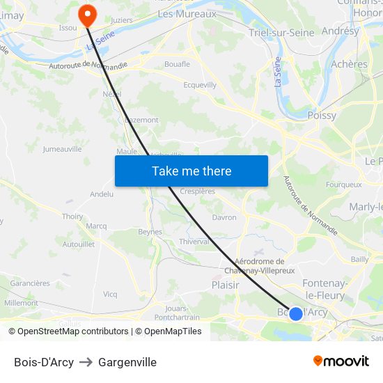 Bois-D'Arcy to Gargenville map