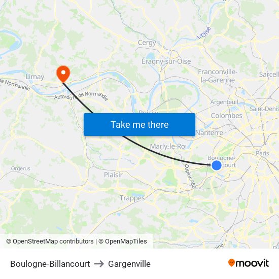 Boulogne-Billancourt to Gargenville map