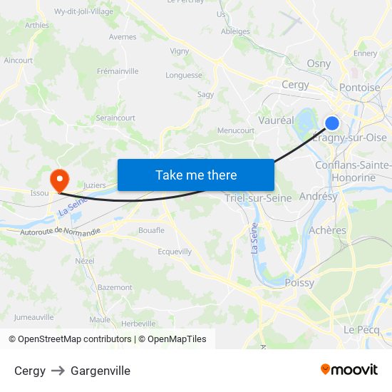 Cergy to Gargenville map