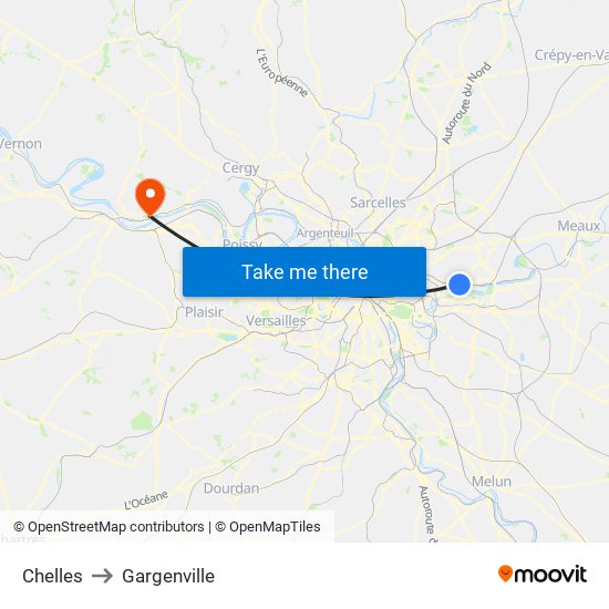 Chelles to Gargenville map