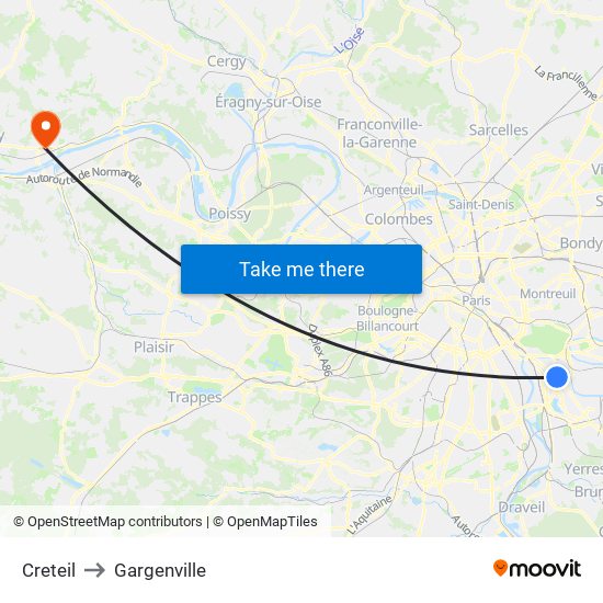 Creteil to Gargenville map