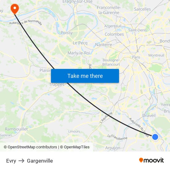 Evry to Gargenville map
