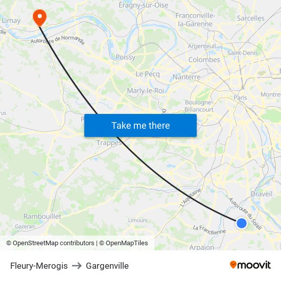 Fleury-Merogis to Gargenville map