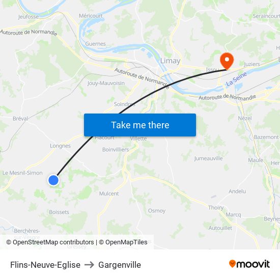 Flins-Neuve-Eglise to Gargenville map