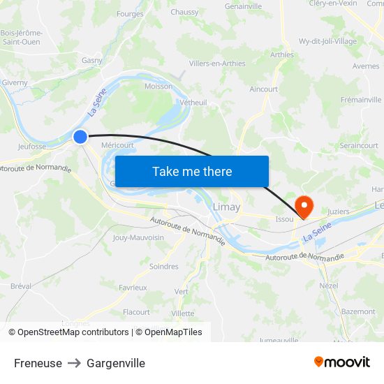 Freneuse to Gargenville map