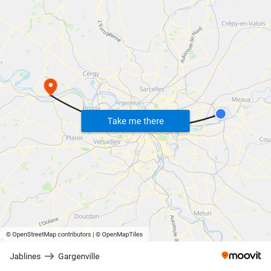 Jablines to Gargenville map