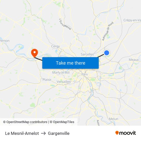 Le Mesnil-Amelot to Gargenville map