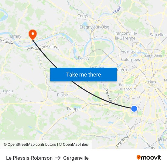 Le Plessis-Robinson to Gargenville map