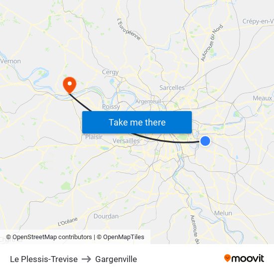 Le Plessis-Trevise to Gargenville map