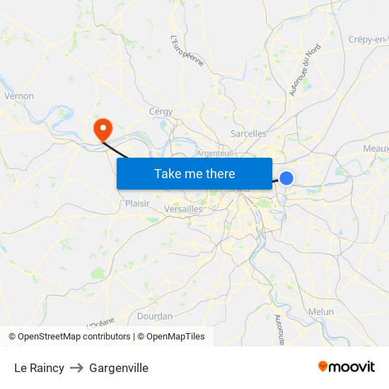 Le Raincy to Gargenville map