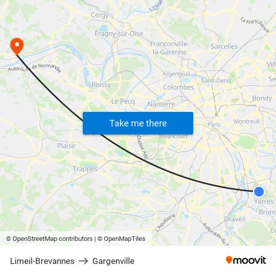 Limeil-Brevannes to Gargenville map