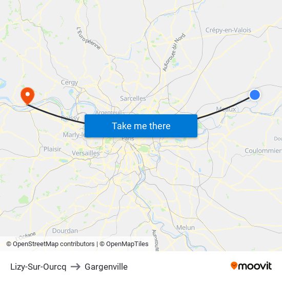 Lizy-Sur-Ourcq to Gargenville map