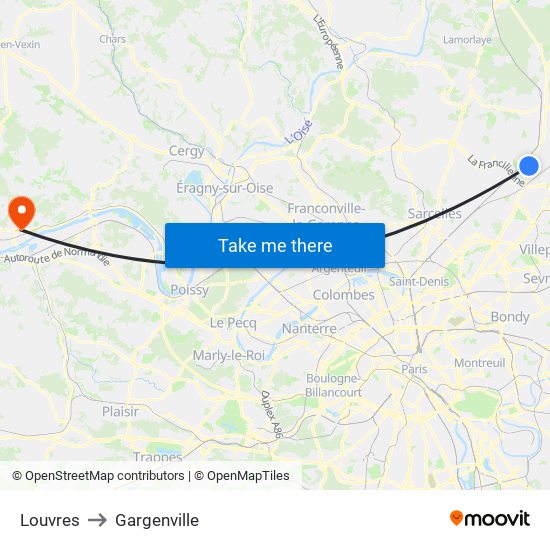 Louvres to Gargenville map