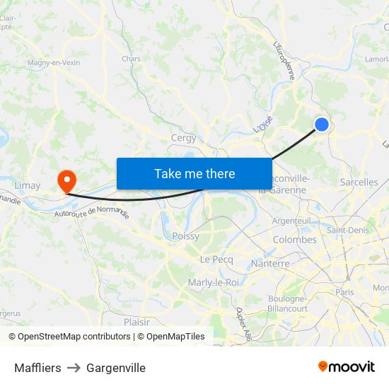 Maffliers to Gargenville map