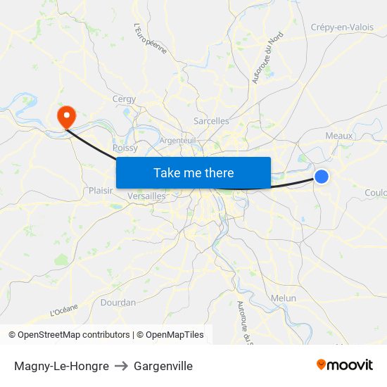 Magny-Le-Hongre to Gargenville map