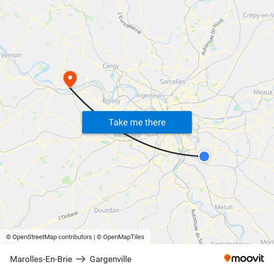 Marolles-En-Brie to Gargenville map