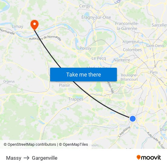 Massy to Gargenville map
