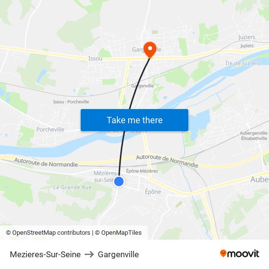 Mezieres-Sur-Seine to Gargenville map