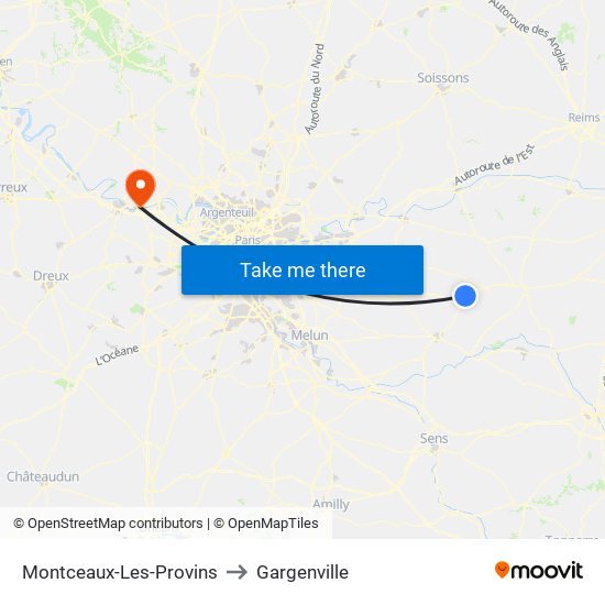 Montceaux-Les-Provins to Gargenville map