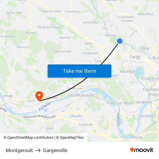 Montgeroult to Gargenville map