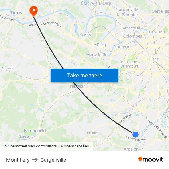 Montlhery to Gargenville map