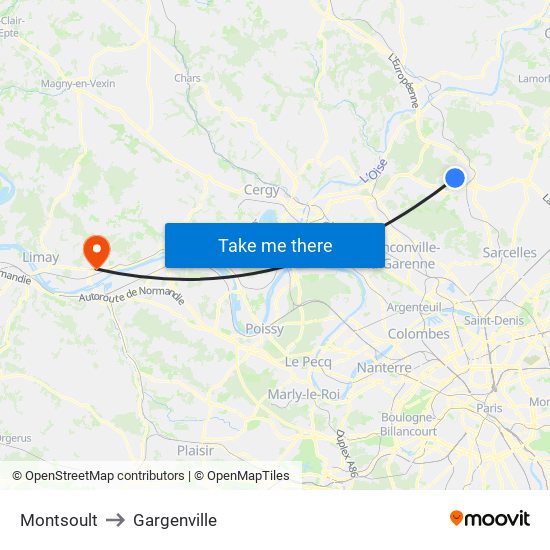 Montsoult to Gargenville map