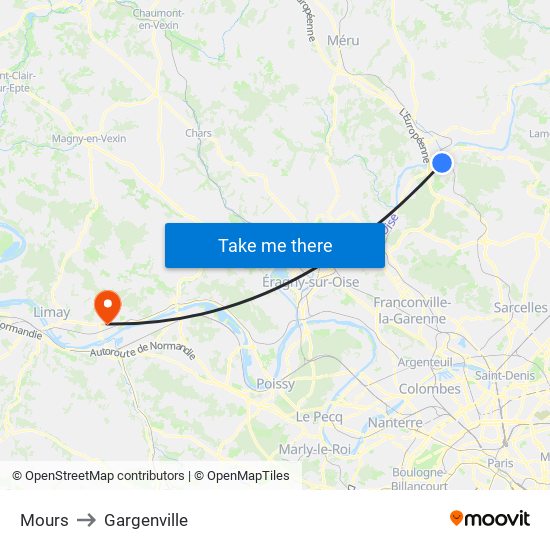 Mours to Gargenville map