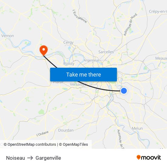 Noiseau to Gargenville map