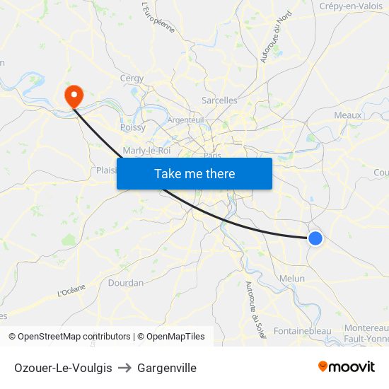 Ozouer-Le-Voulgis to Gargenville map