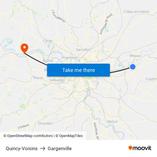 Quincy-Voisins to Gargenville map