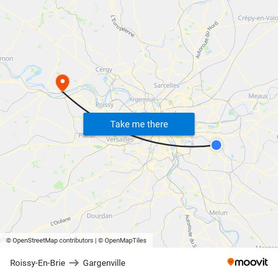 Roissy-En-Brie to Gargenville map