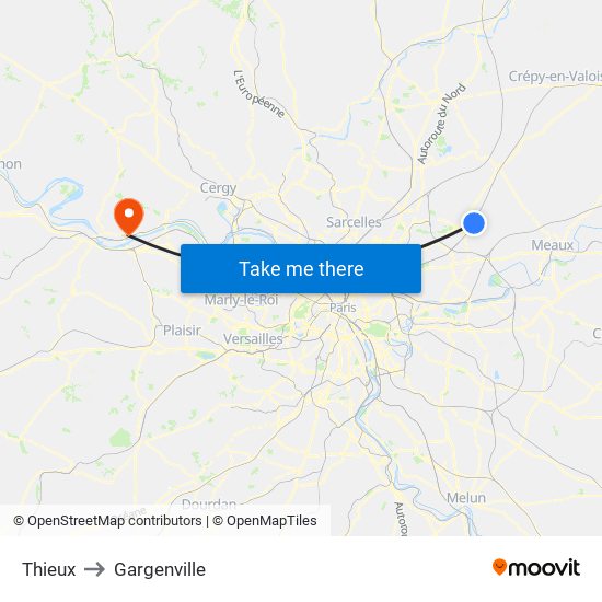 Thieux to Gargenville map